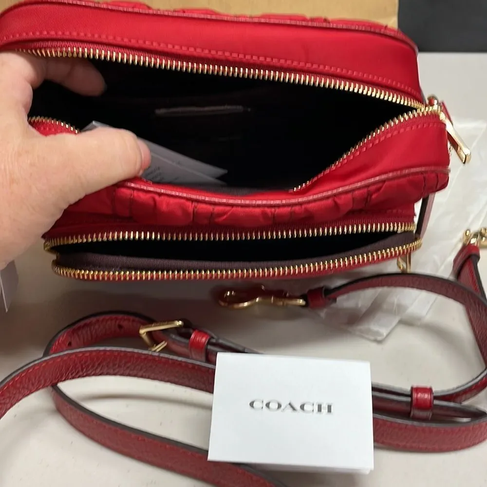 Coach Red Court Crossbody With Ruching Bag - Picture 7 of 10
